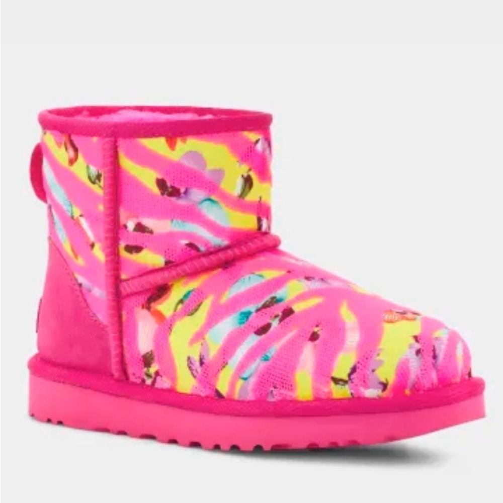 Ugg Classic Mini Tiger‎ Flower Boots- Pink/Yellow